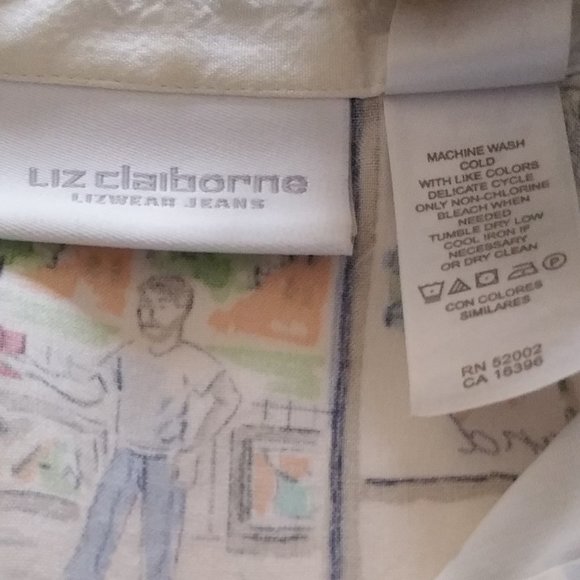 Liz Claiborne Ivory Silk Print Shirt Lizwear Jeans - Picture 7 of 8